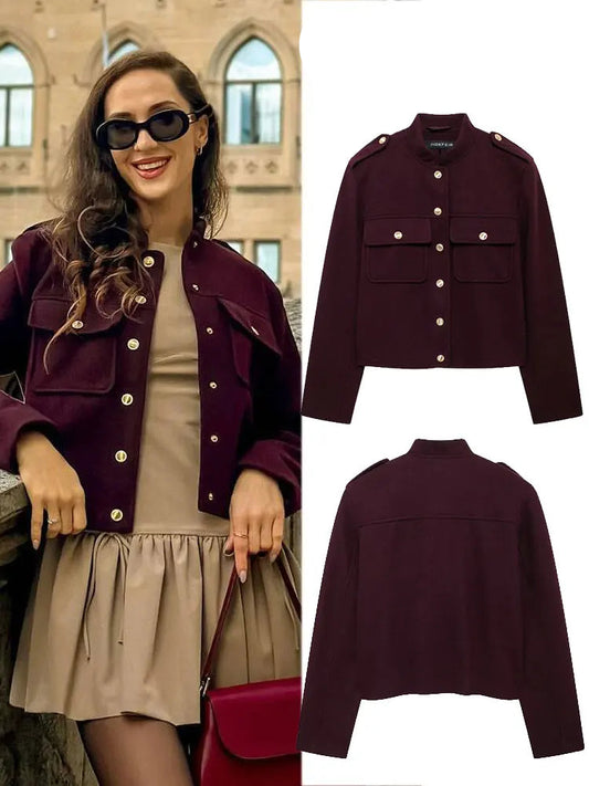 Winter Women's Fashion Burgundy Street Jacket