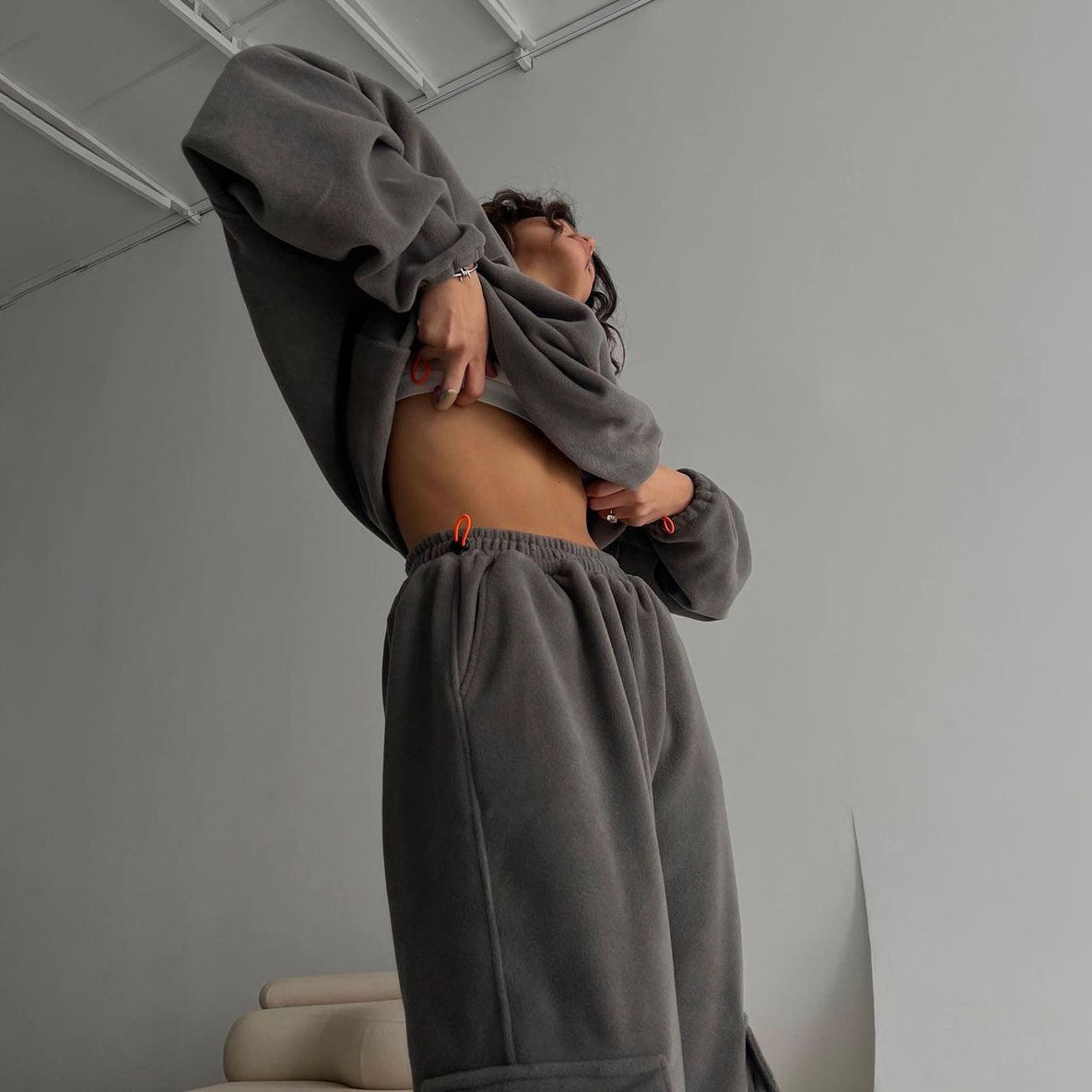 Fleece Tracksuit Winter Pants Two Piece Set