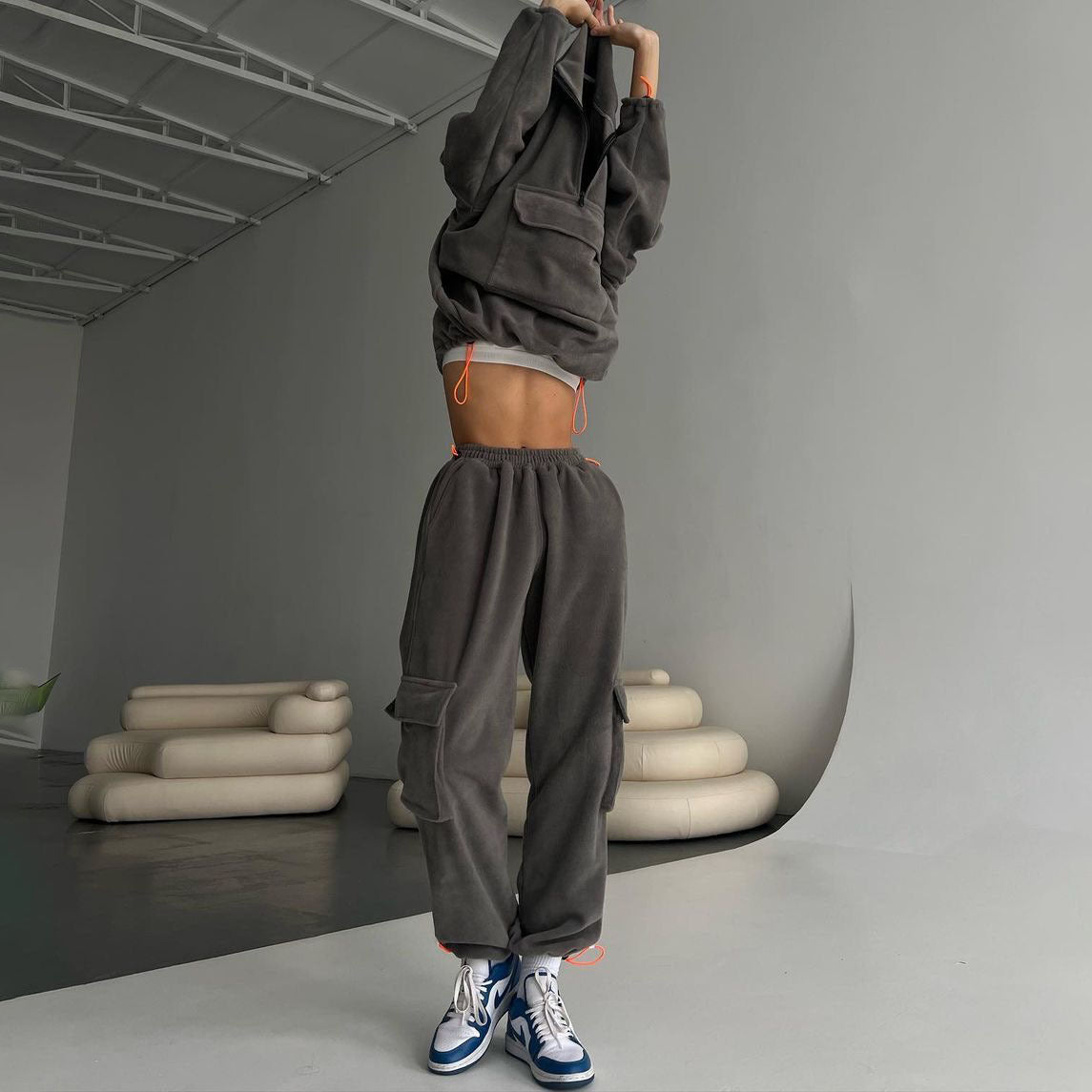 Fleece Tracksuit Winter Pants Two Piece Set