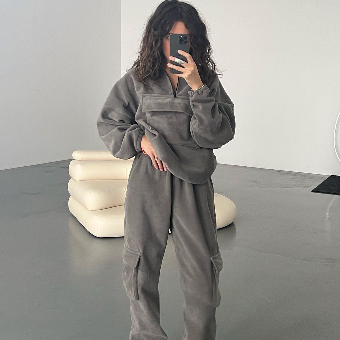 Fleece Tracksuit Winter Pants Two Piece Set