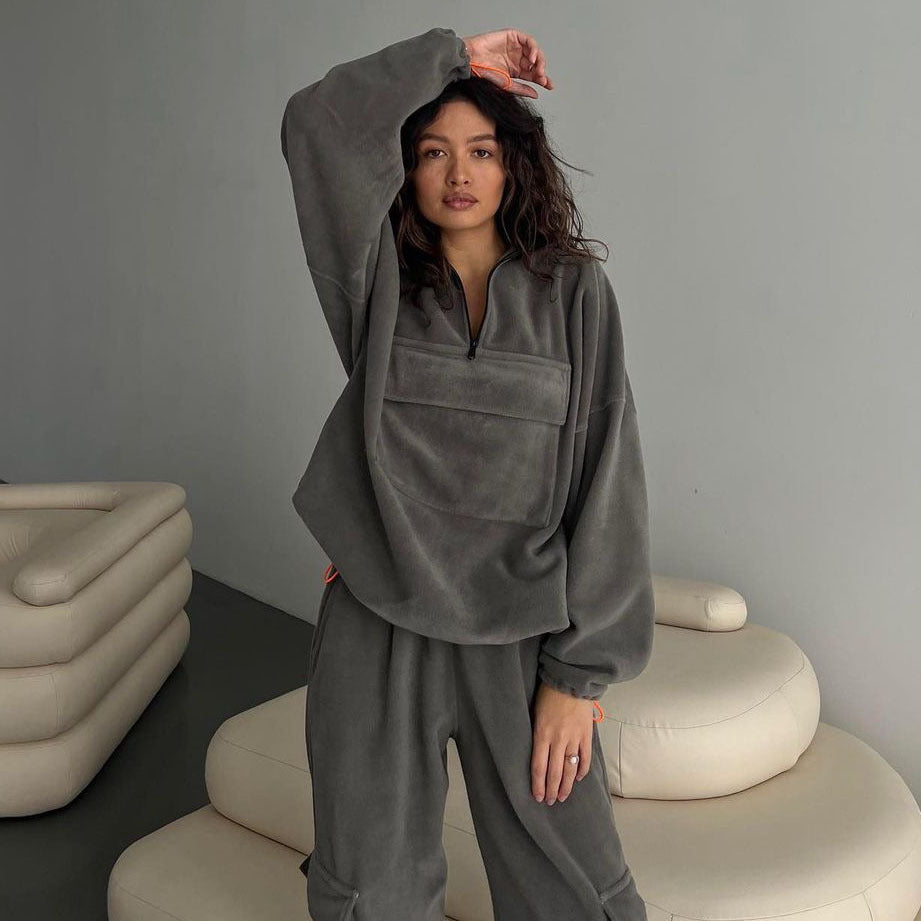 Fleece Tracksuit Winter Pants Two Piece Set