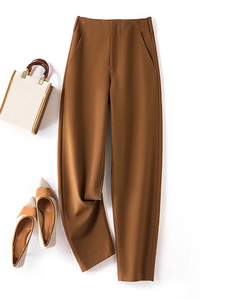 Elegant Solid Color Pockets Long Trouser Straight Pantalon