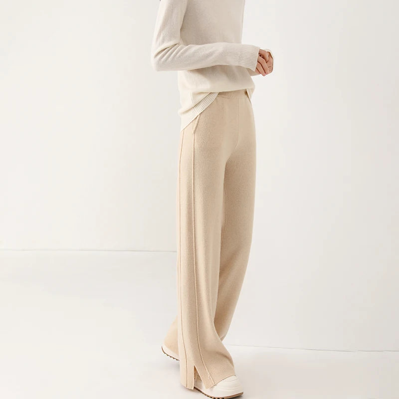 High waisted loose cashmere floor pants