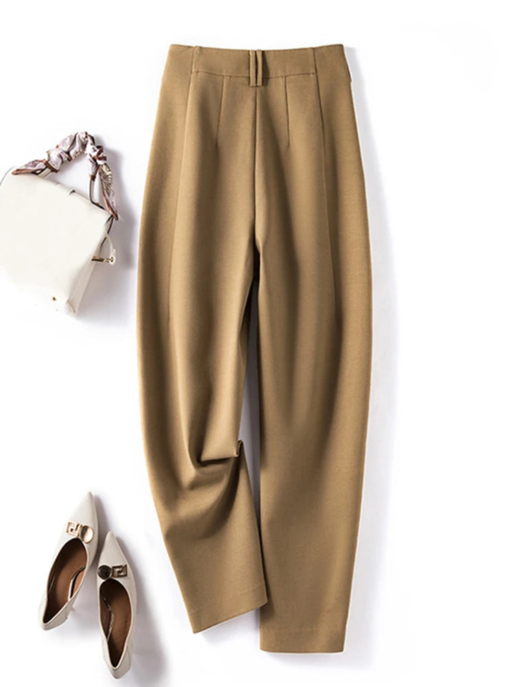 Elegant Solid Color Pockets Long Trouser Straight Pantalon