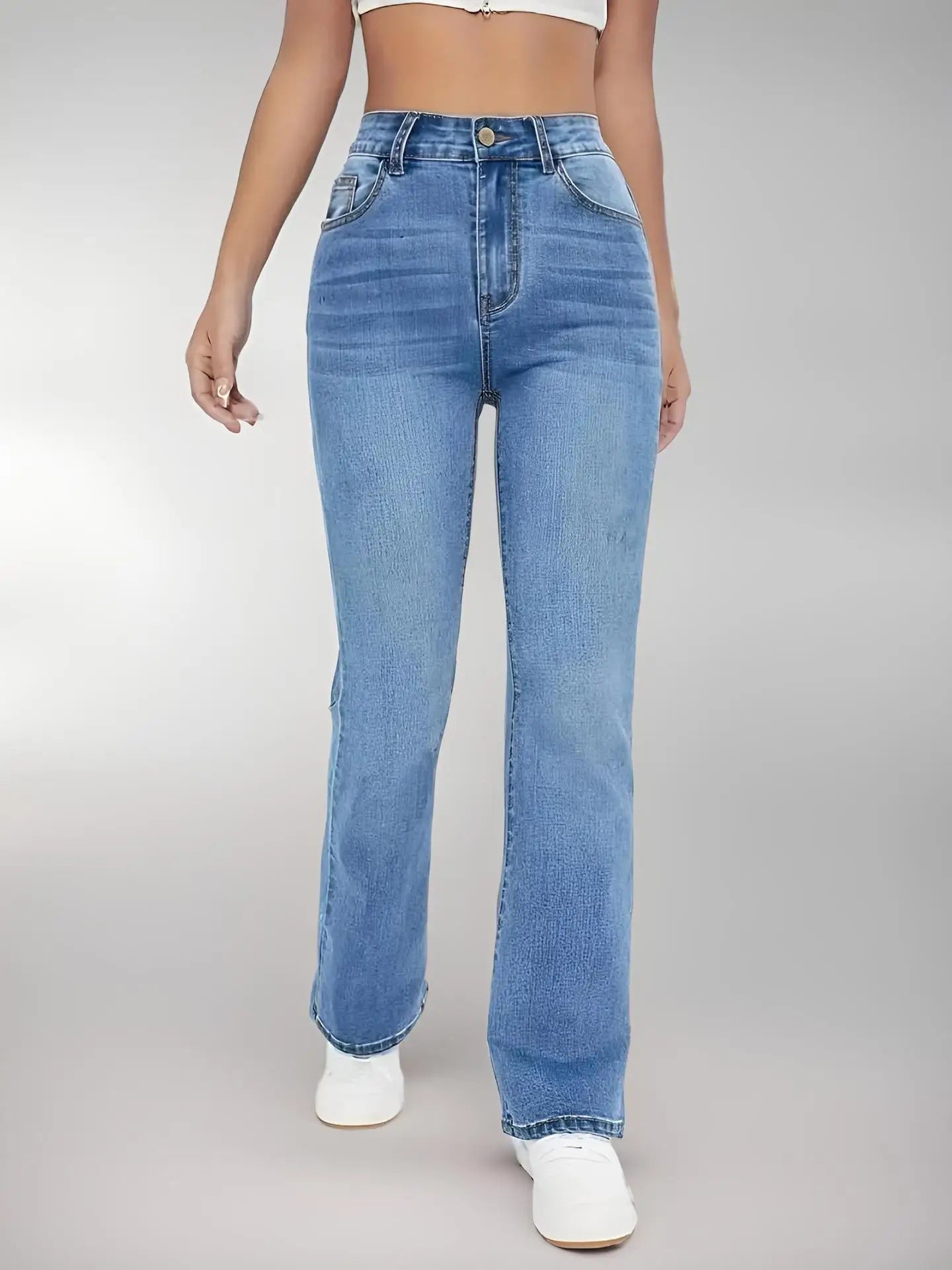 Versatile high waist washed Denim trouser