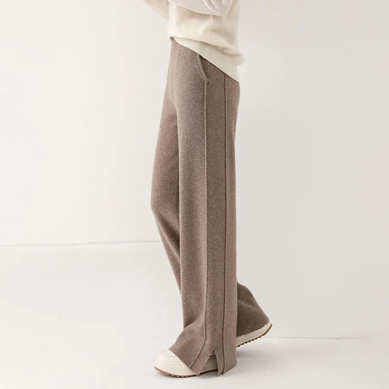 High waisted loose cashmere floor pants