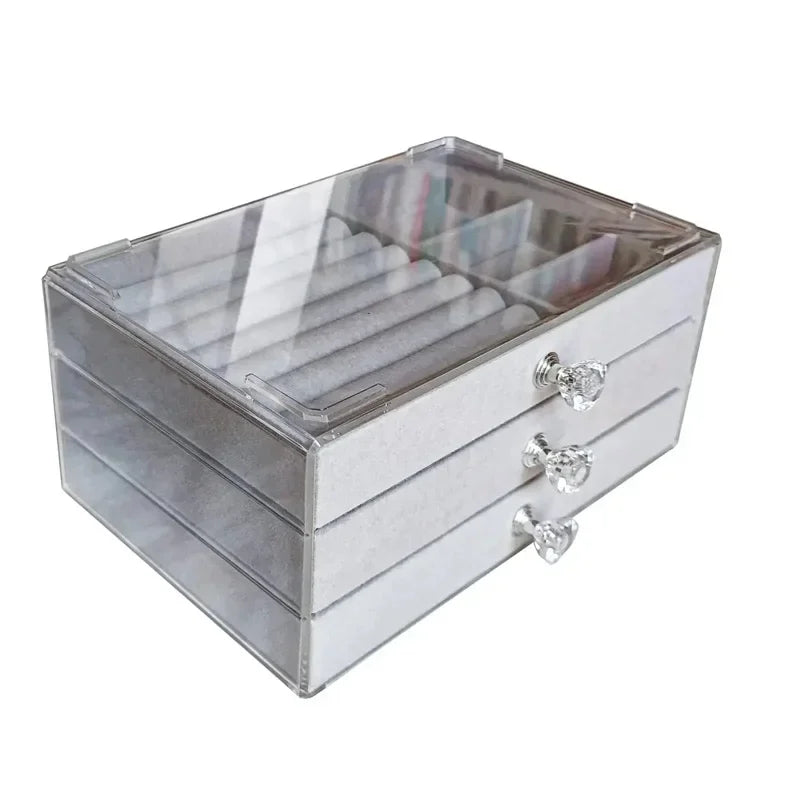 Velvet Acrylic Jewelry Organizer With 3 Drawers Stackable Display