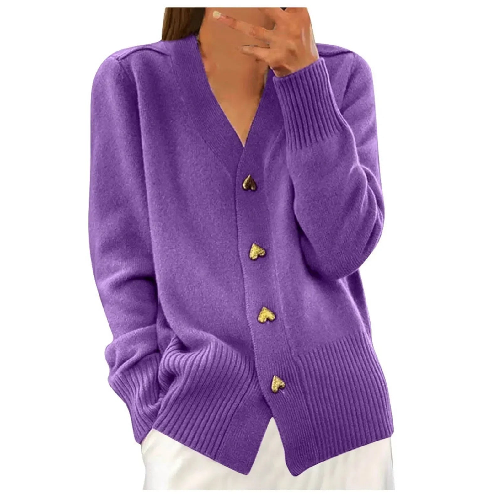 Adele-Elegant Heart Button Cardigan