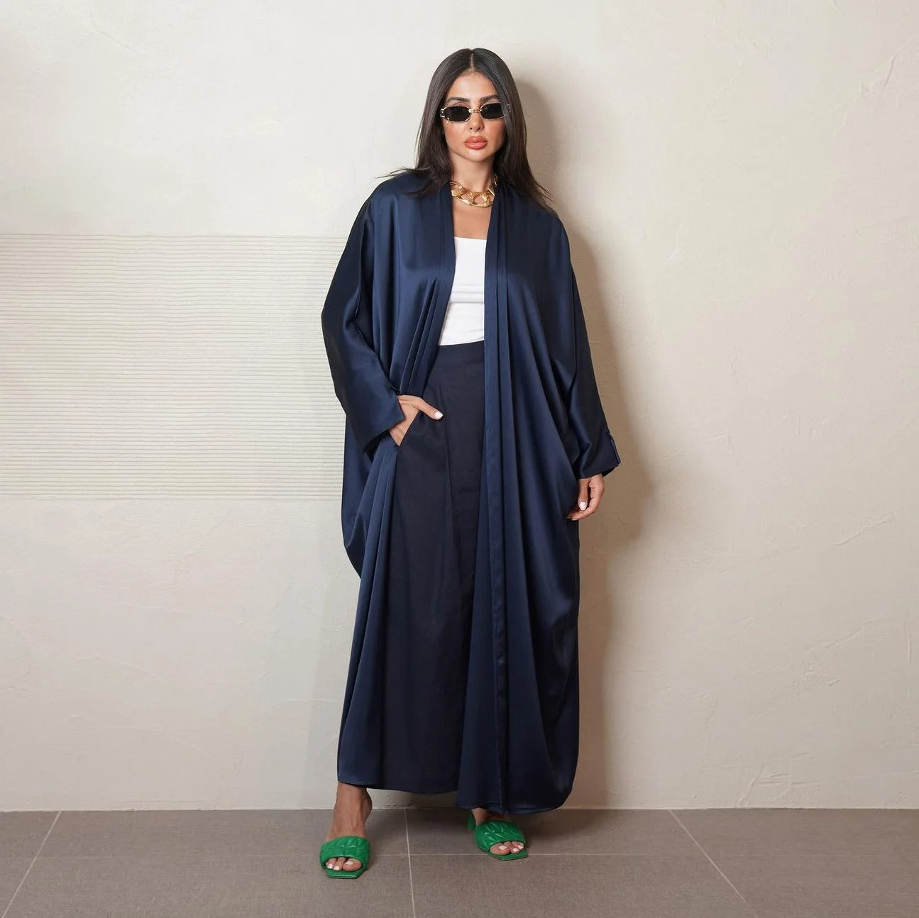 Casual Open Abaya Silk Satin Corban Split Sleeve Cardigan