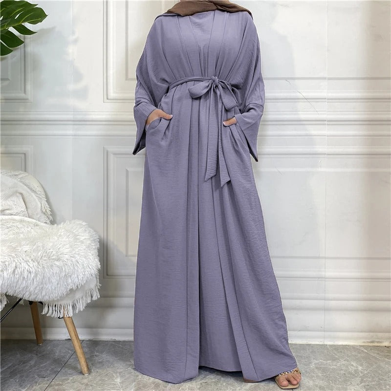 Two piece set Robe Solid Cardigan Abaya