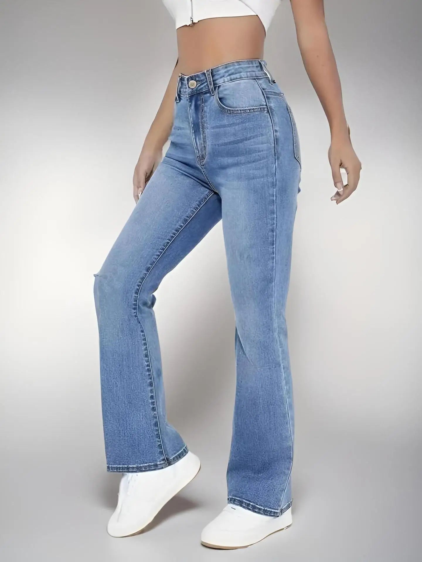 Versatile high waist washed Denim trouser