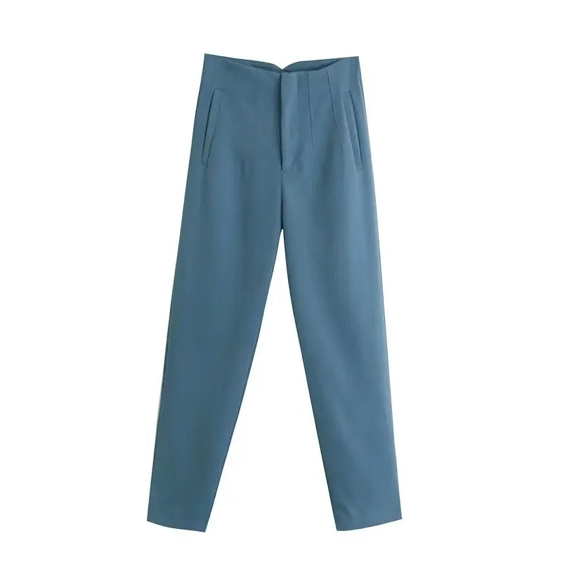 Straight Pants High Waist Front Zipper Trouser