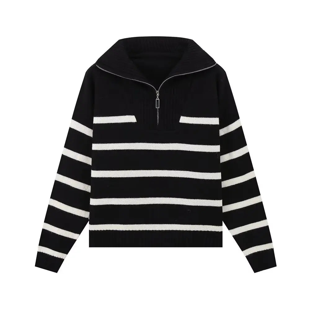 Premium Zipper Striped Sweater