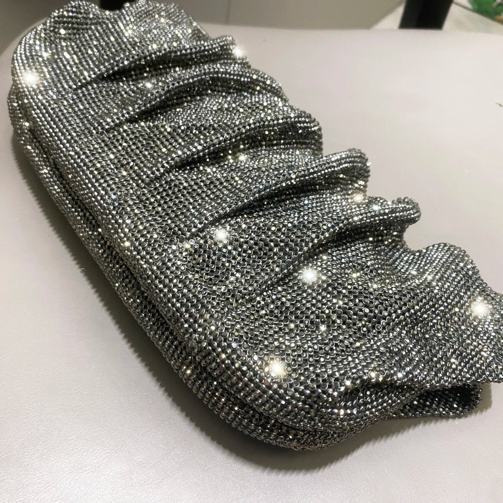 Shiny handle Rhinestones Handmade Clutch