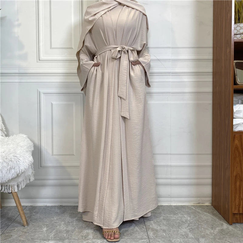 Two piece set Robe Solid Cardigan Abaya