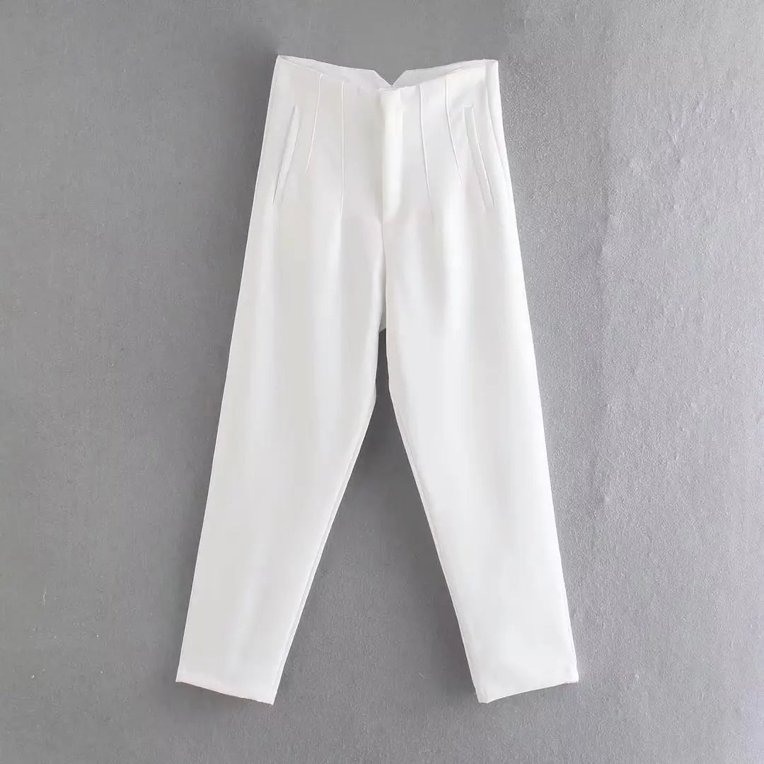 Straight Pants High Waist Front Zipper Trouser