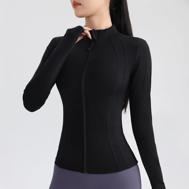 Full Zip Yoga Top With Thumbholes Fitness Running Jacket