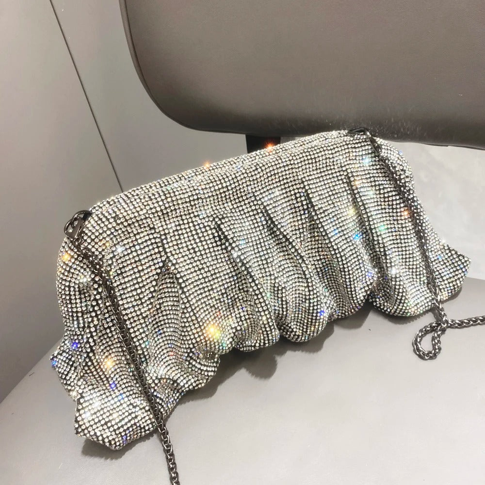 Shiny handle Rhinestones Handmade Clutch