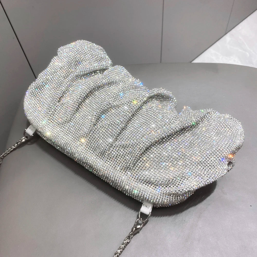 Shiny handle Rhinestones Handmade Clutch