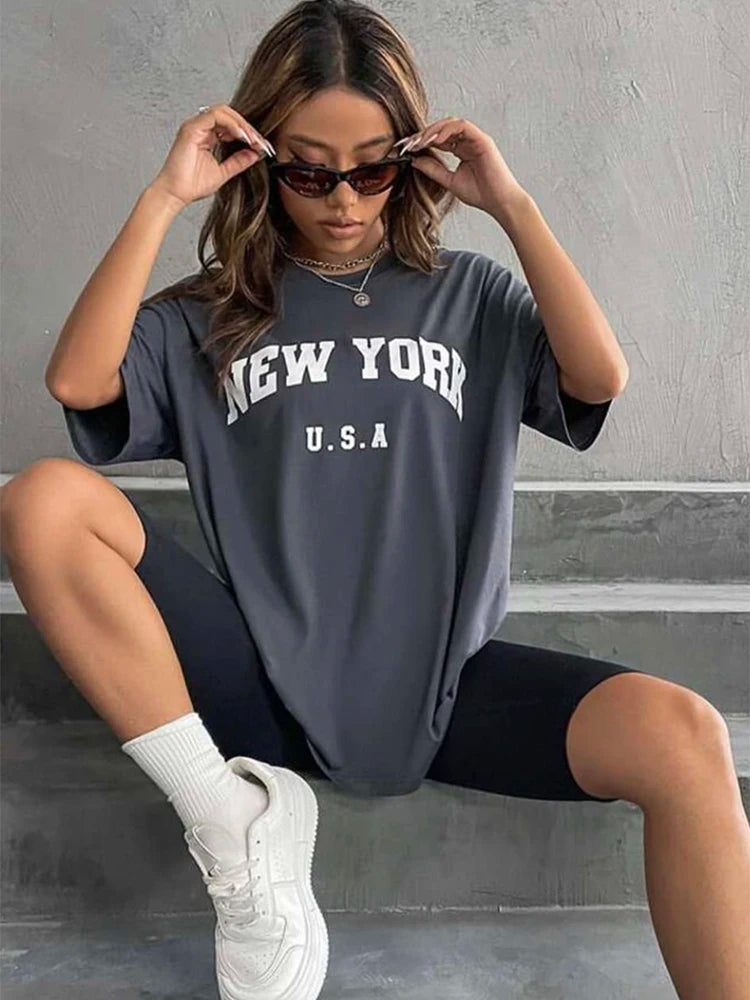 New York Letter Print T-shirts