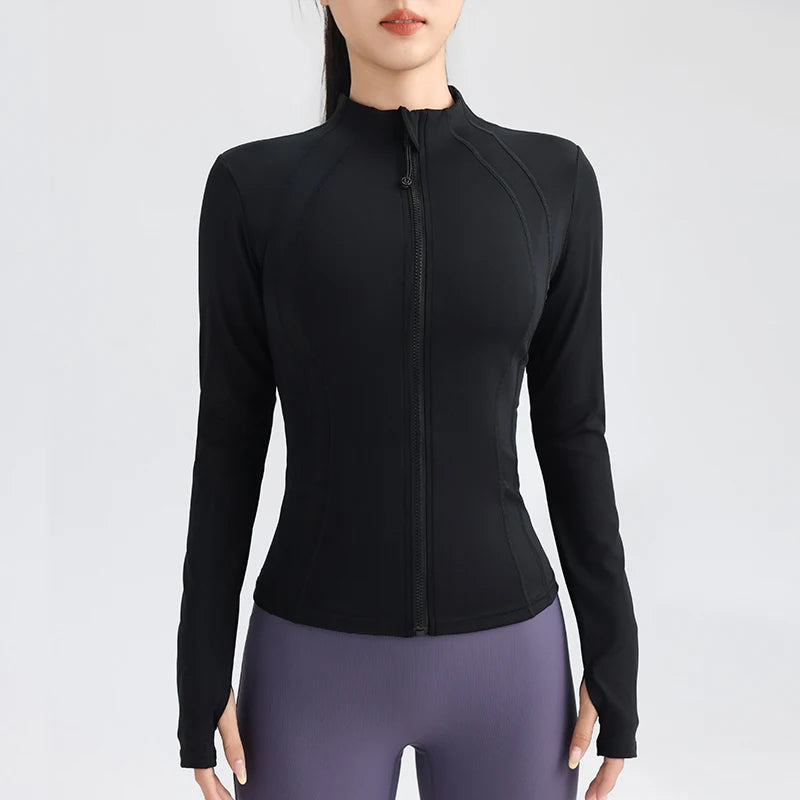 Full Zip Yoga Top With Thumbholes Fitness Running Jacket