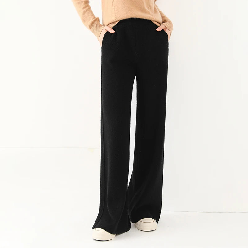 High waisted loose cashmere floor pants