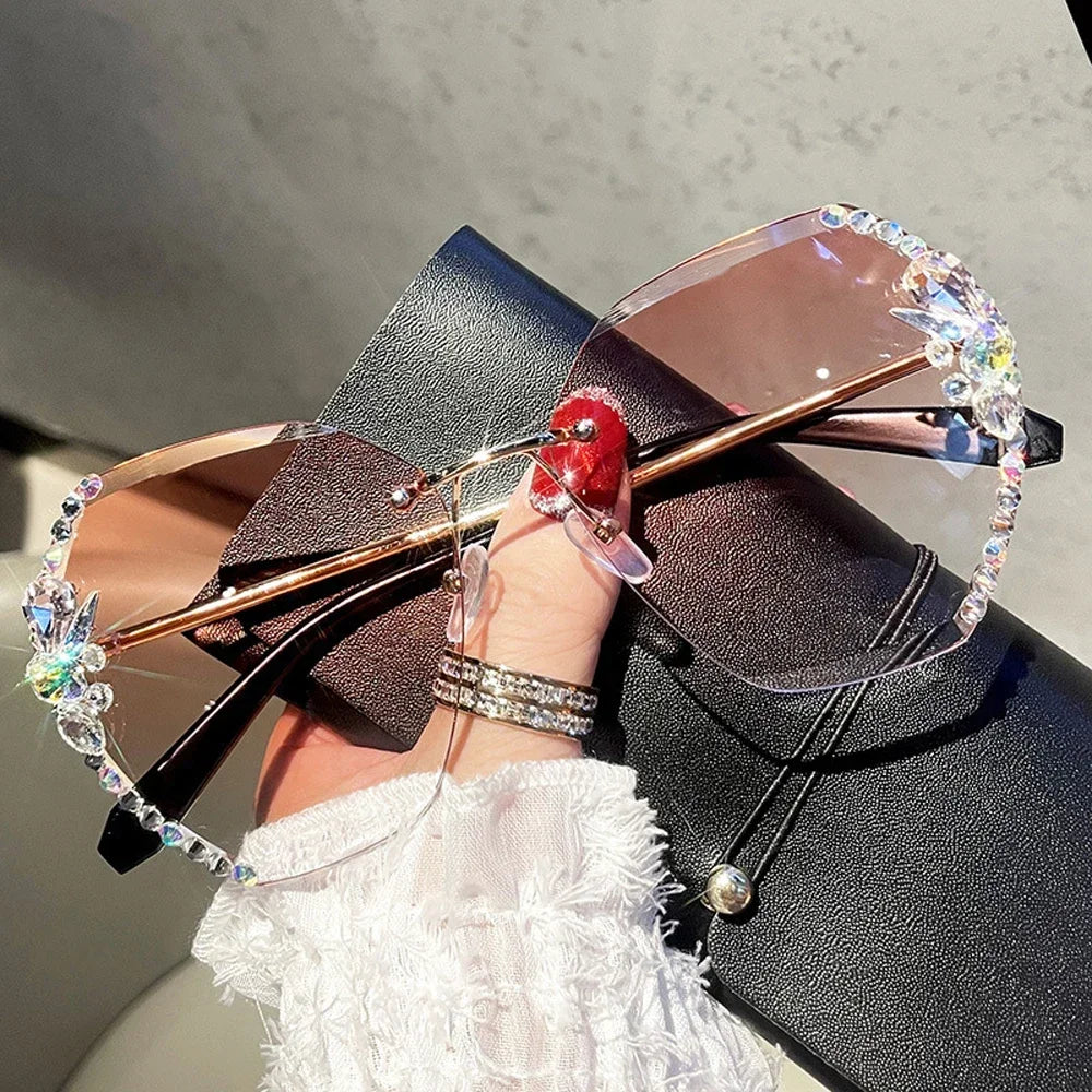 Rimless Rhinestone Sunglasses Women