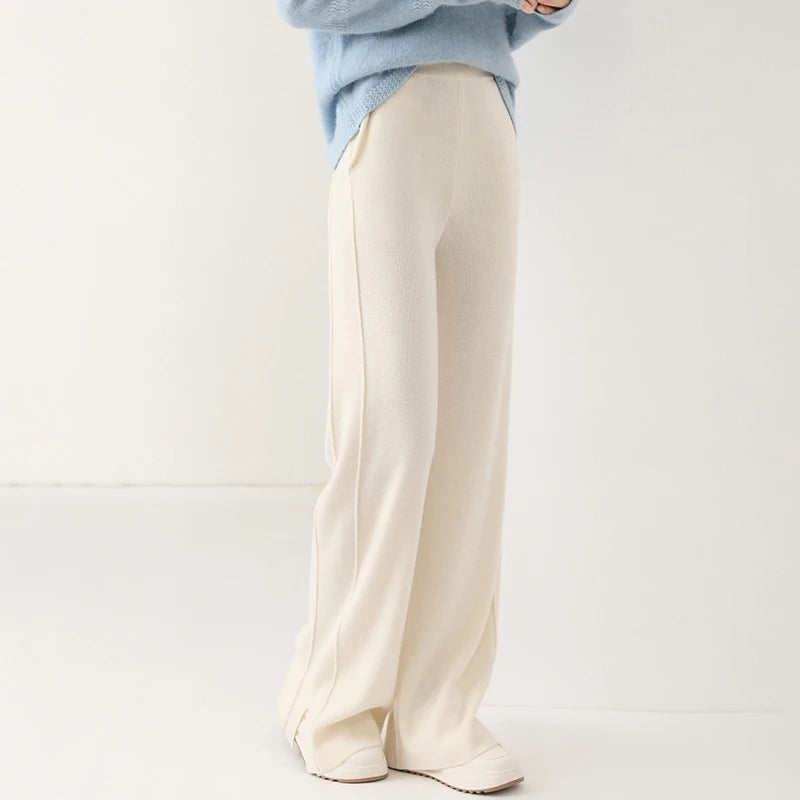 High waisted loose cashmere floor pants