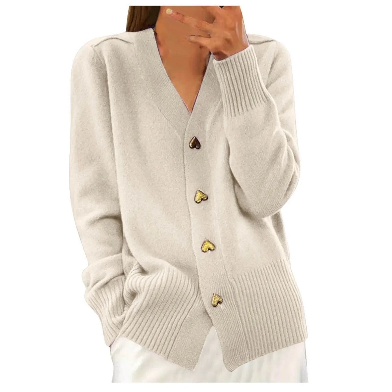 Adele-Elegant Heart Button Cardigan