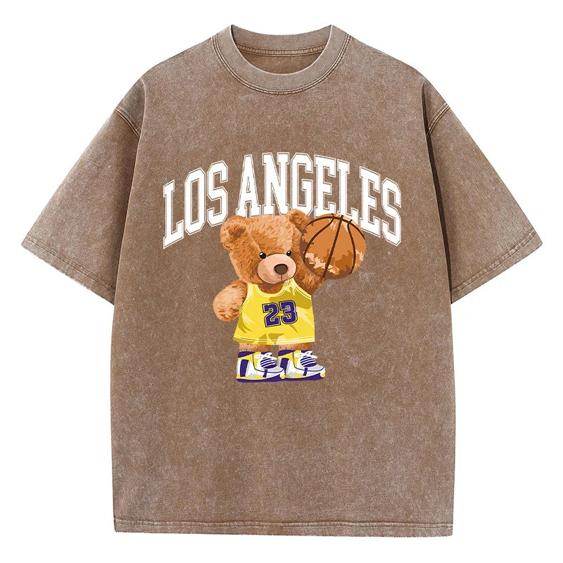 Cotton Washed T-Shirt Los Angeles 23 Basketball Teddy Bear