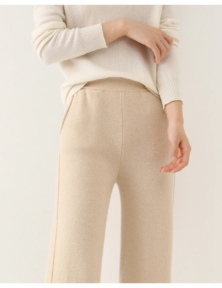 High waisted loose cashmere floor pants