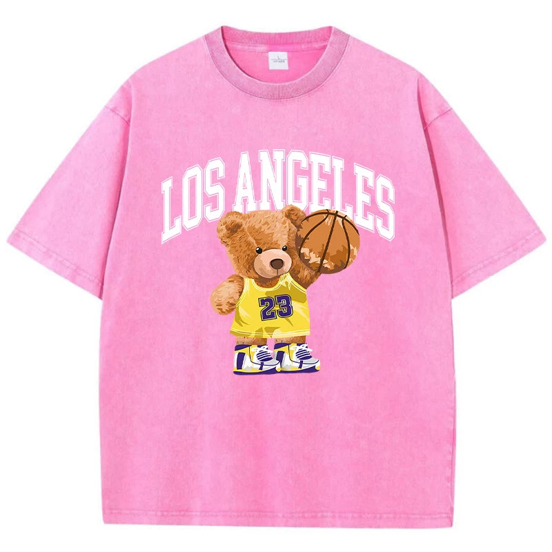 Cotton Washed T-Shirt Los Angeles 23 Basketball Teddy Bear