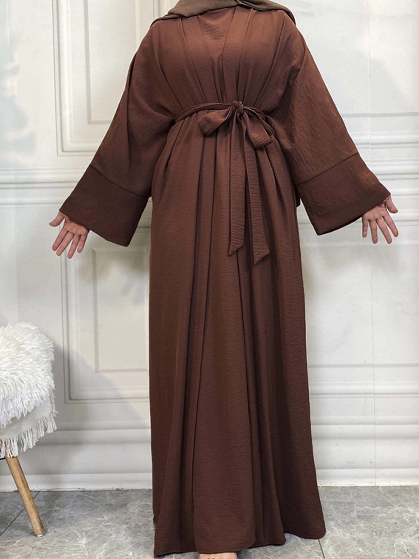 Two piece set Robe Solid Cardigan Abaya