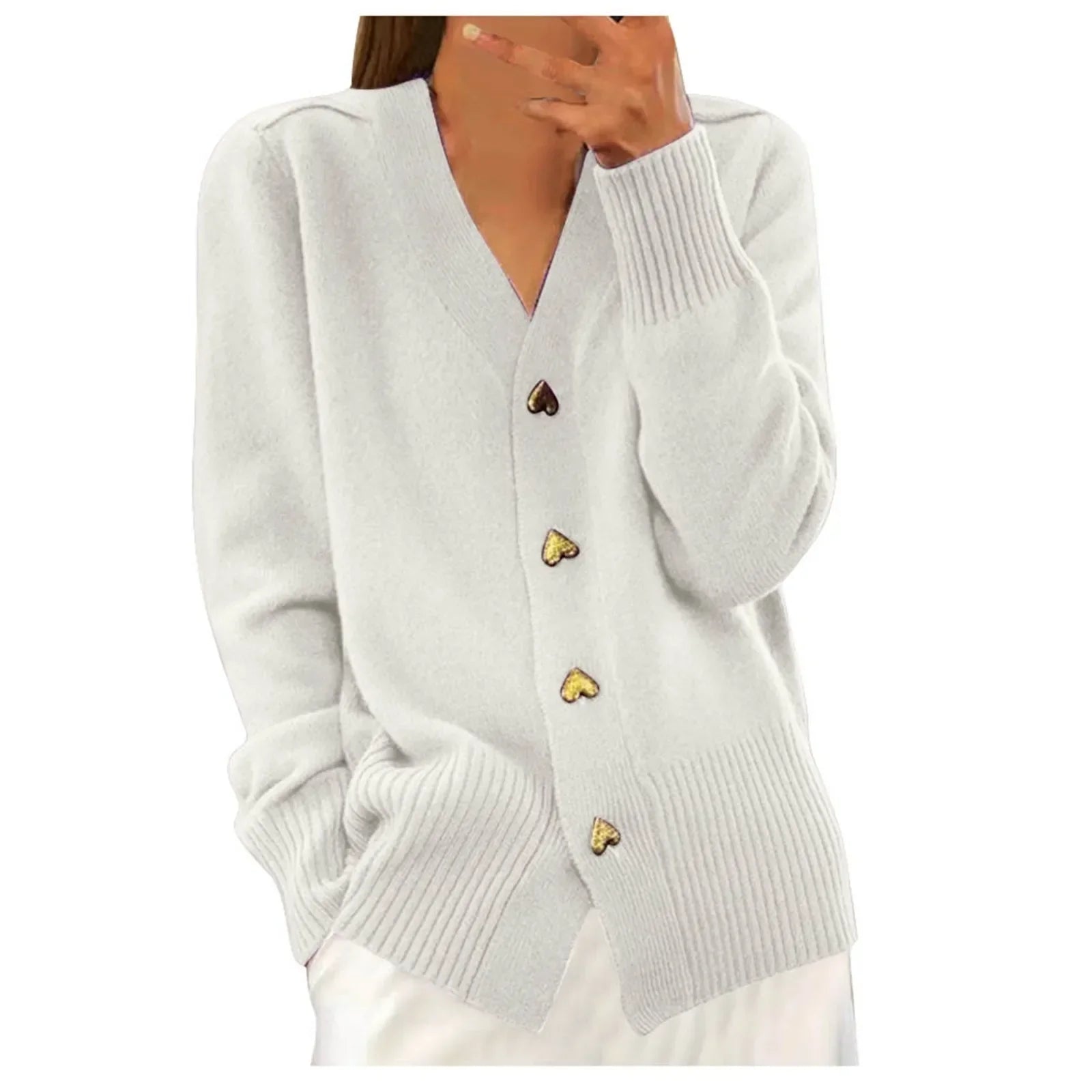 Adele-Elegant Heart Button Cardigan