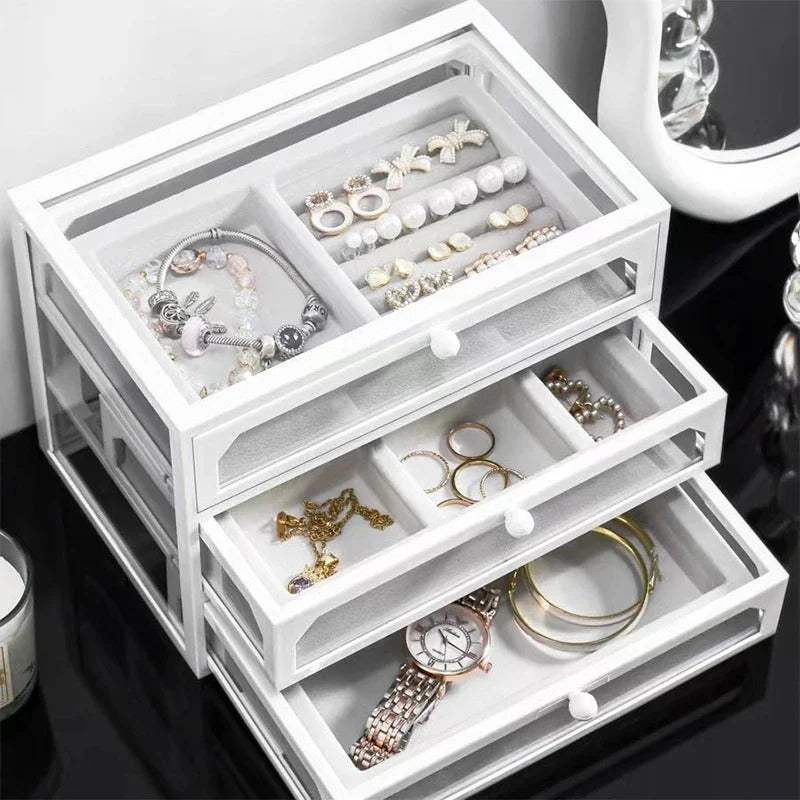 Velvet Acrylic Jewelry Organizer With 3 Drawers Stackable Display