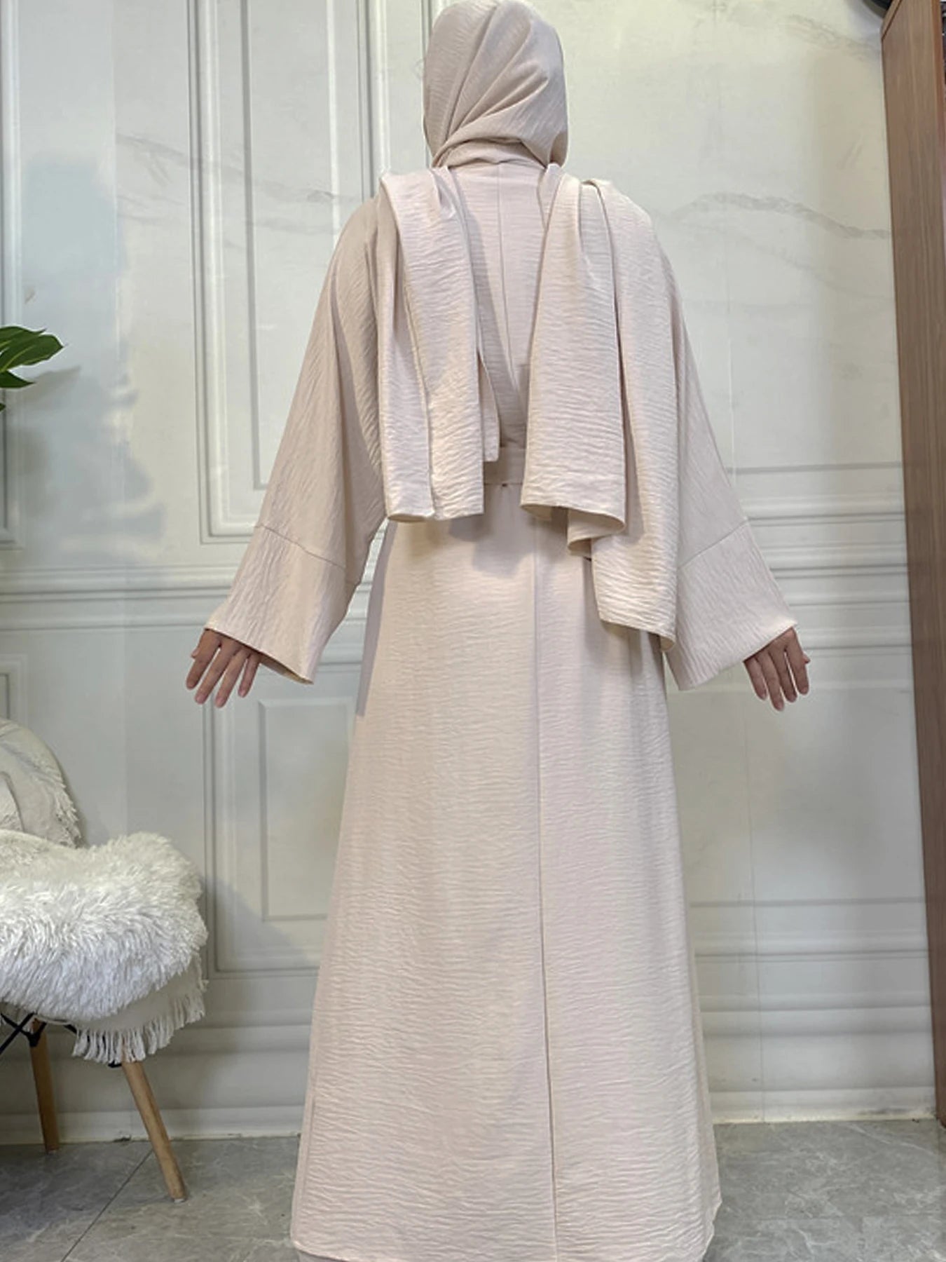 Two piece set Robe Solid Cardigan Abaya