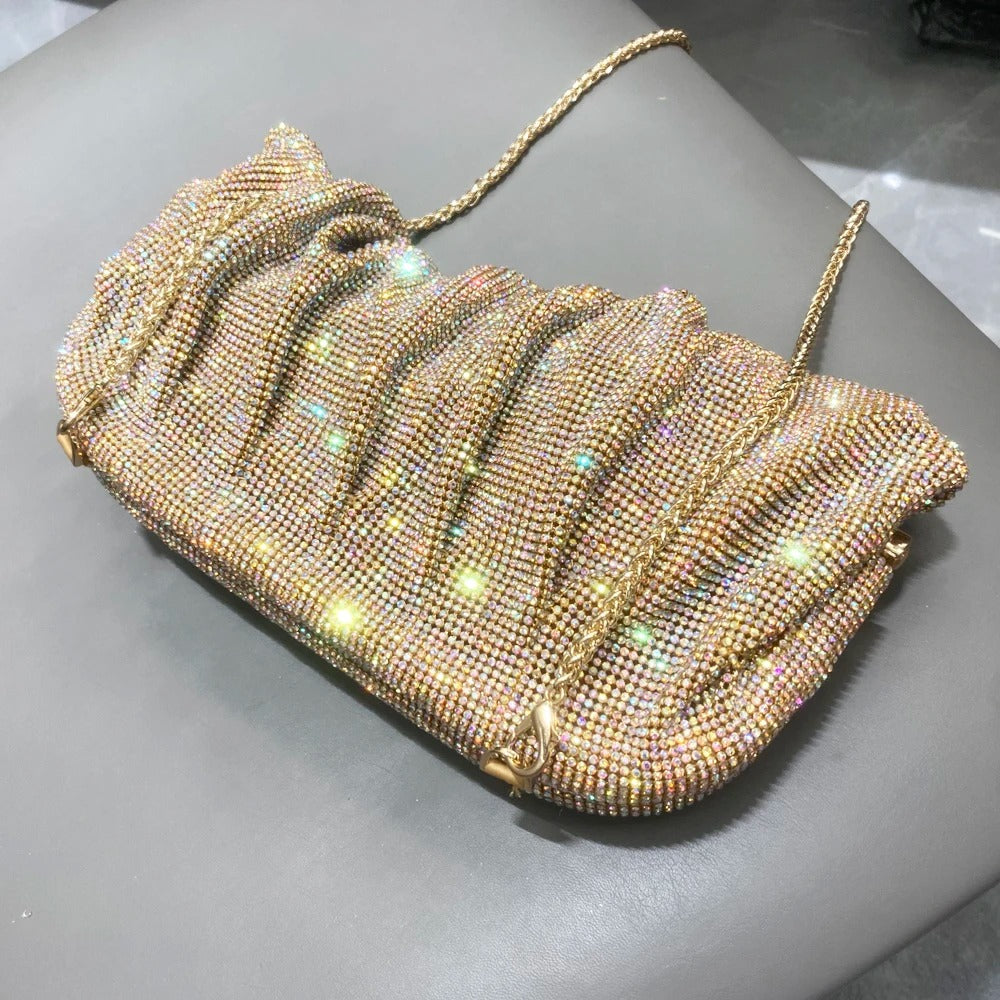 Shiny handle Rhinestones Handmade Clutch