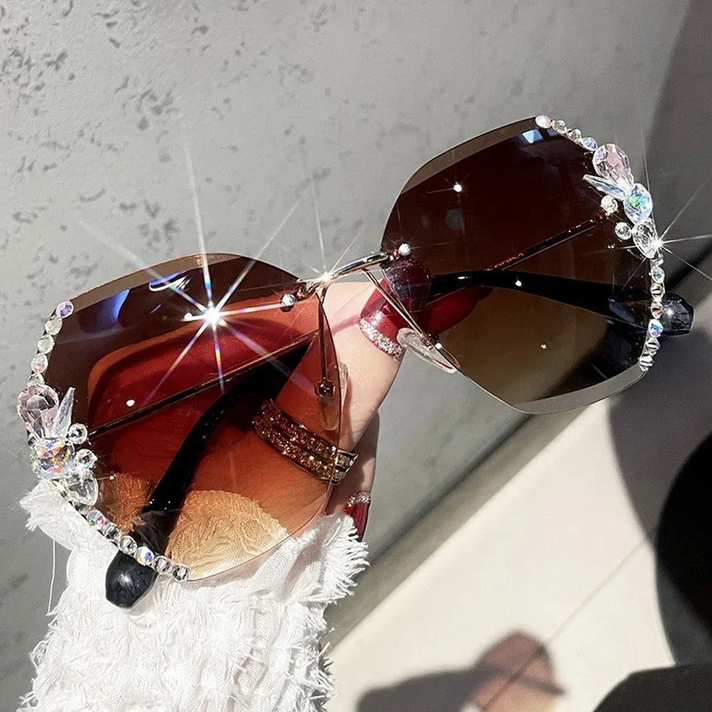 Rimless Rhinestone Sunglasses Women