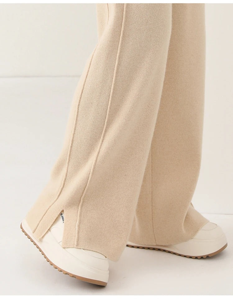 High waisted loose cashmere floor pants