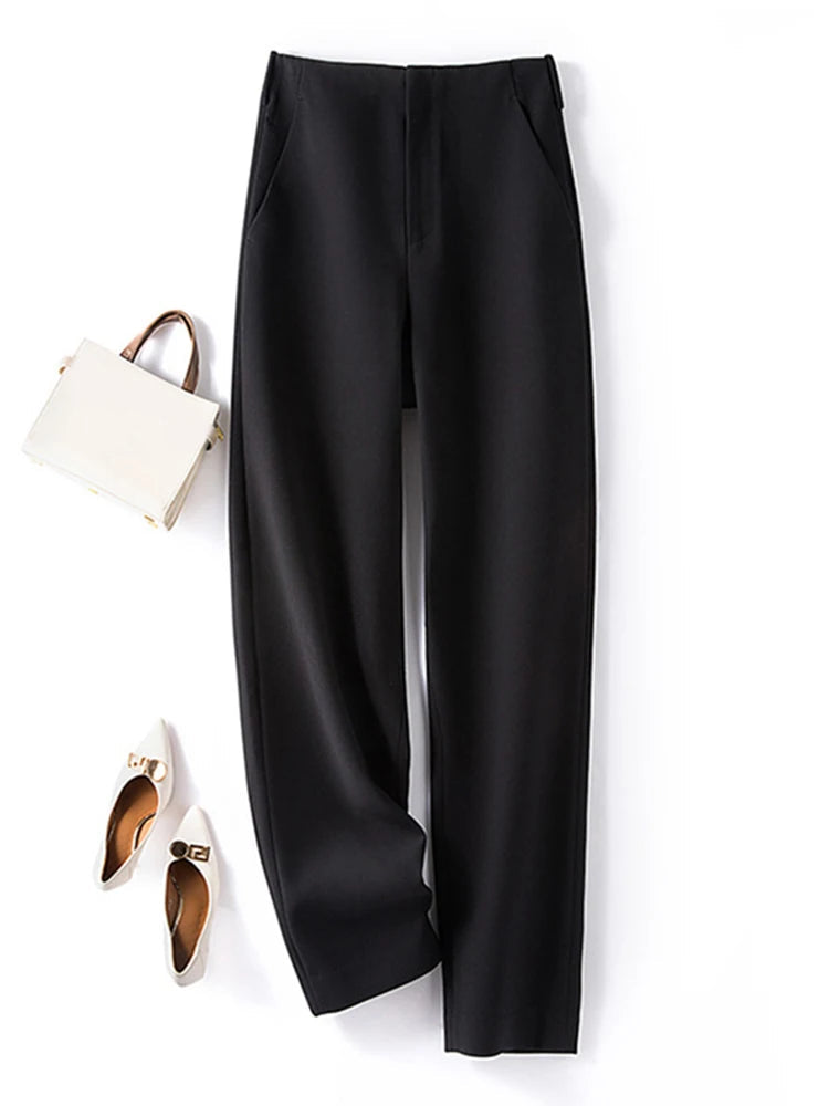 Elegant Solid Color Pockets Long Trouser Straight Pantalon