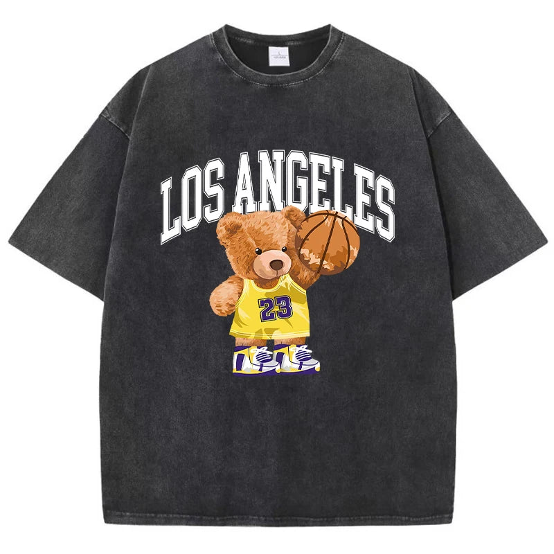 Cotton Washed T-Shirt Los Angeles 23 Basketball Teddy Bear