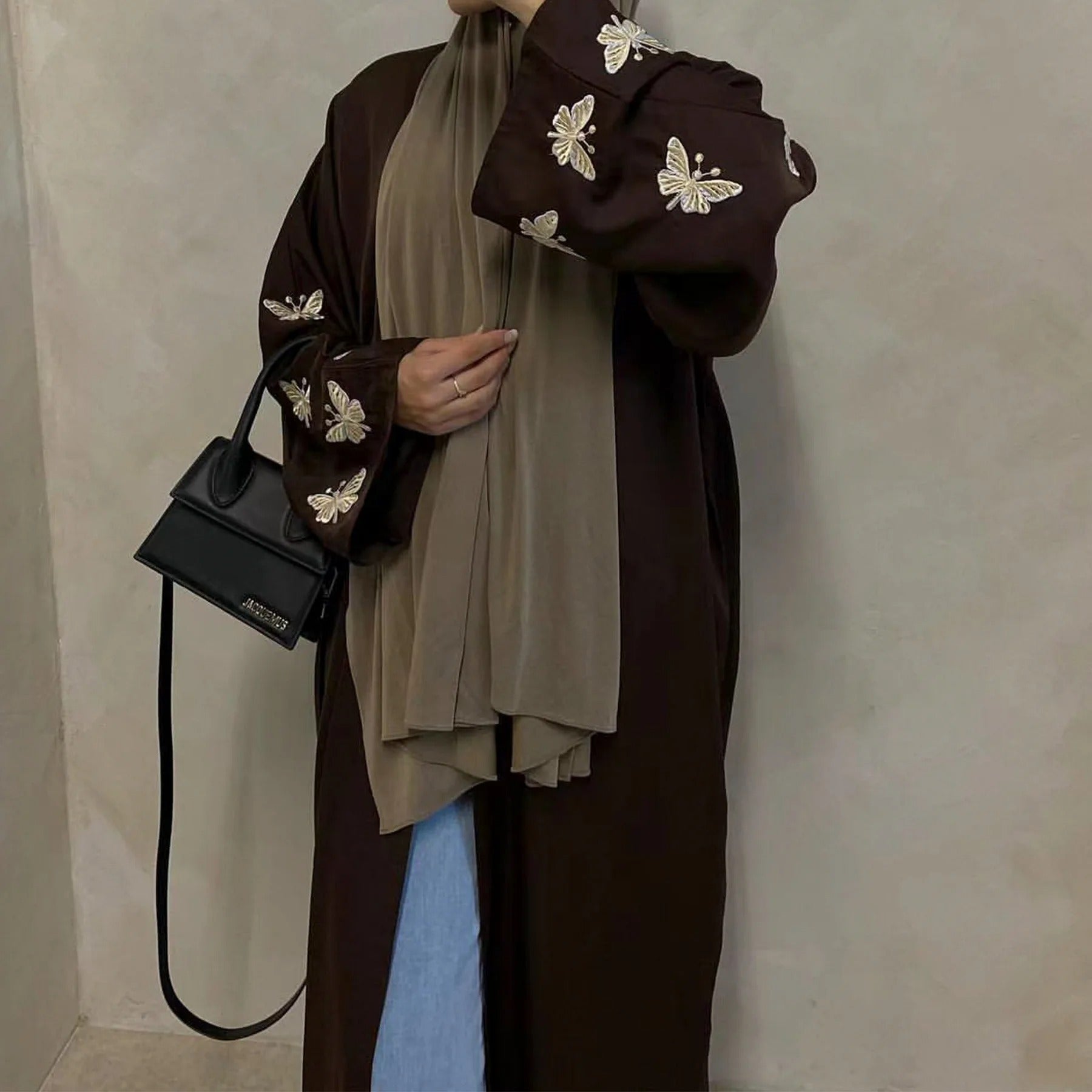 Butterfly Embroidery Eid Soft Satin Abaya