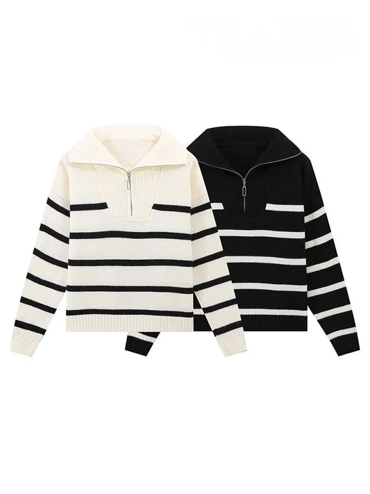 Premium Zipper Striped Sweater