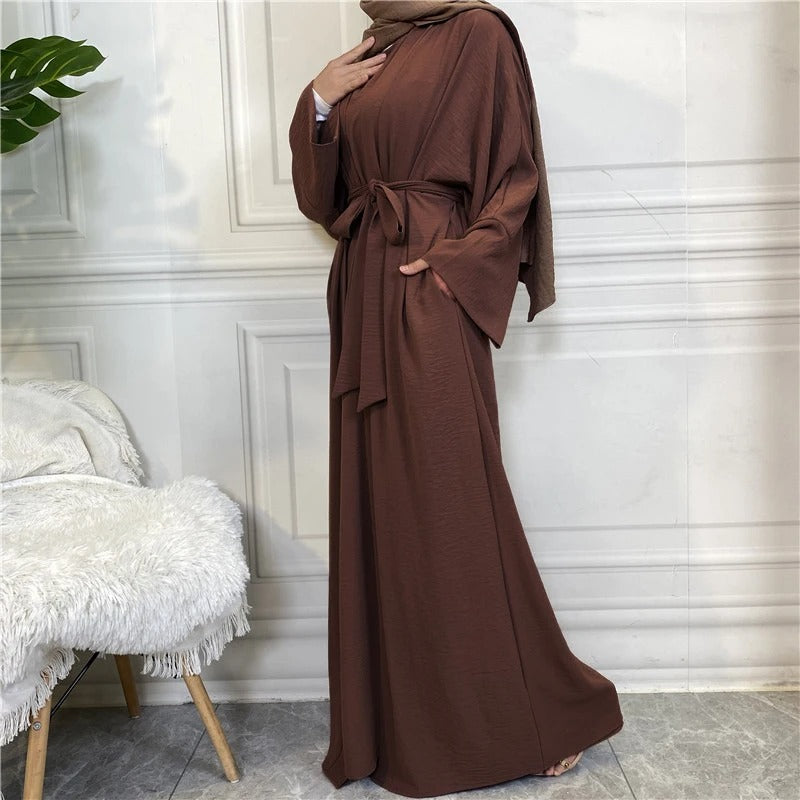 Two piece set Robe Solid Cardigan Abaya