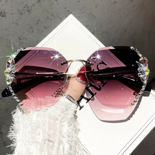 Rimless Rhinestone Sunglasses Women