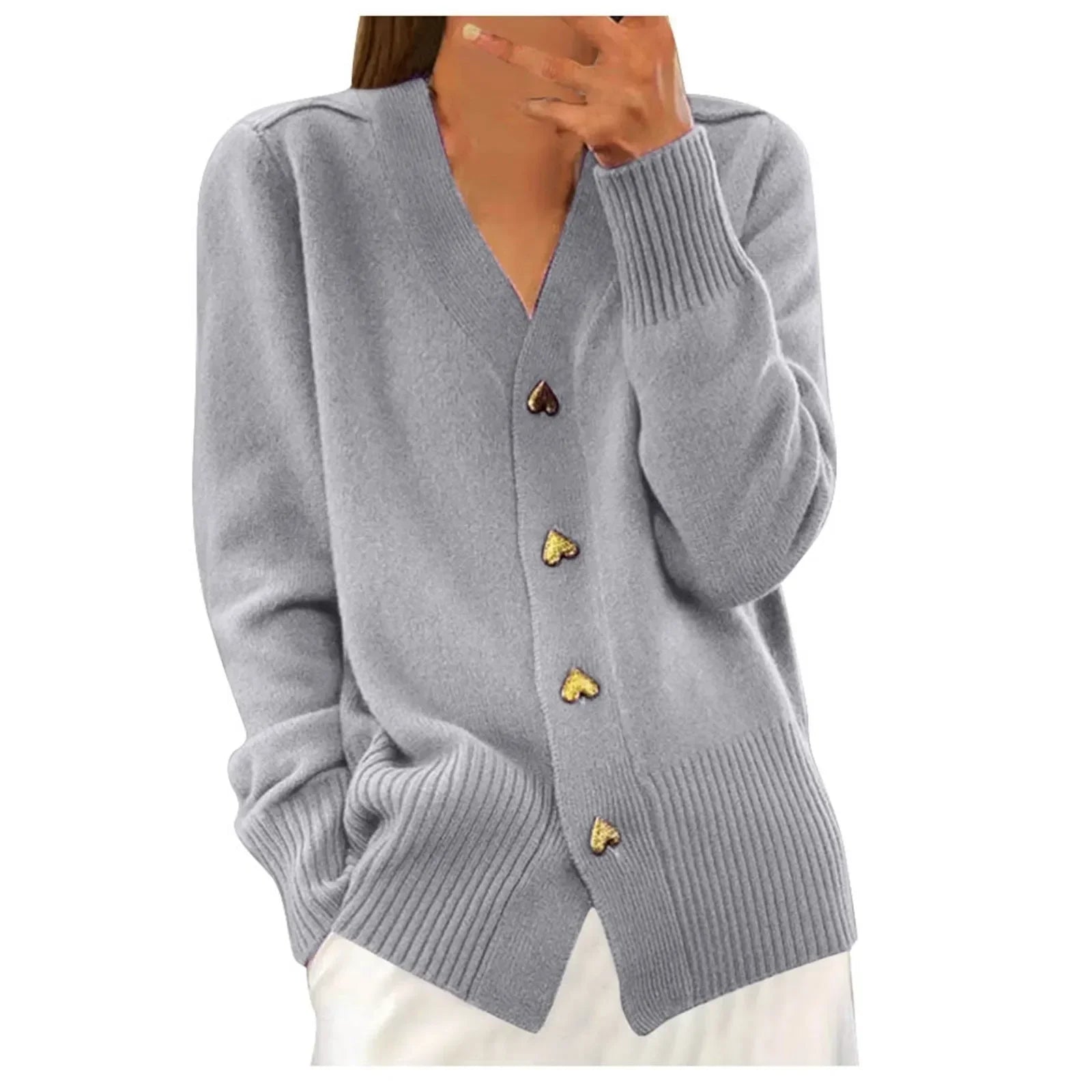 Adele-Elegant Heart Button Cardigan