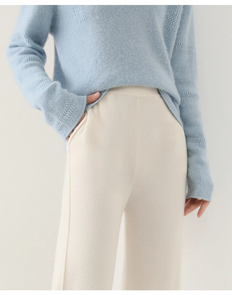 High waisted loose cashmere floor pants