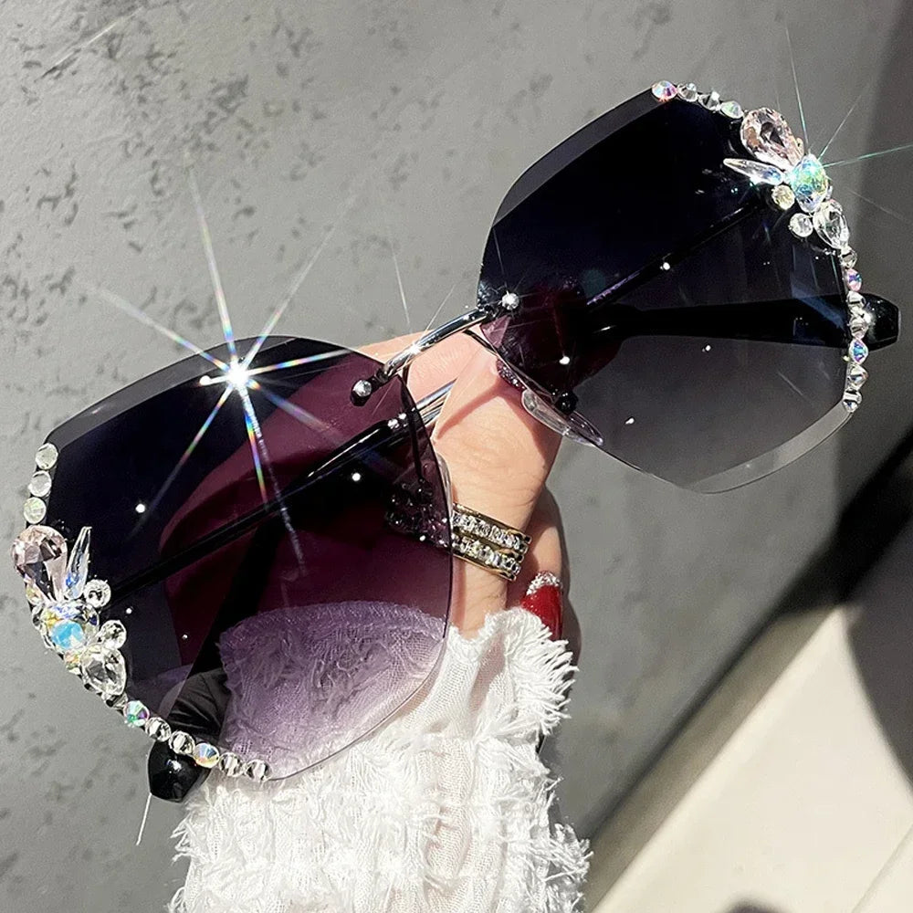 Rimless Rhinestone Sunglasses Women