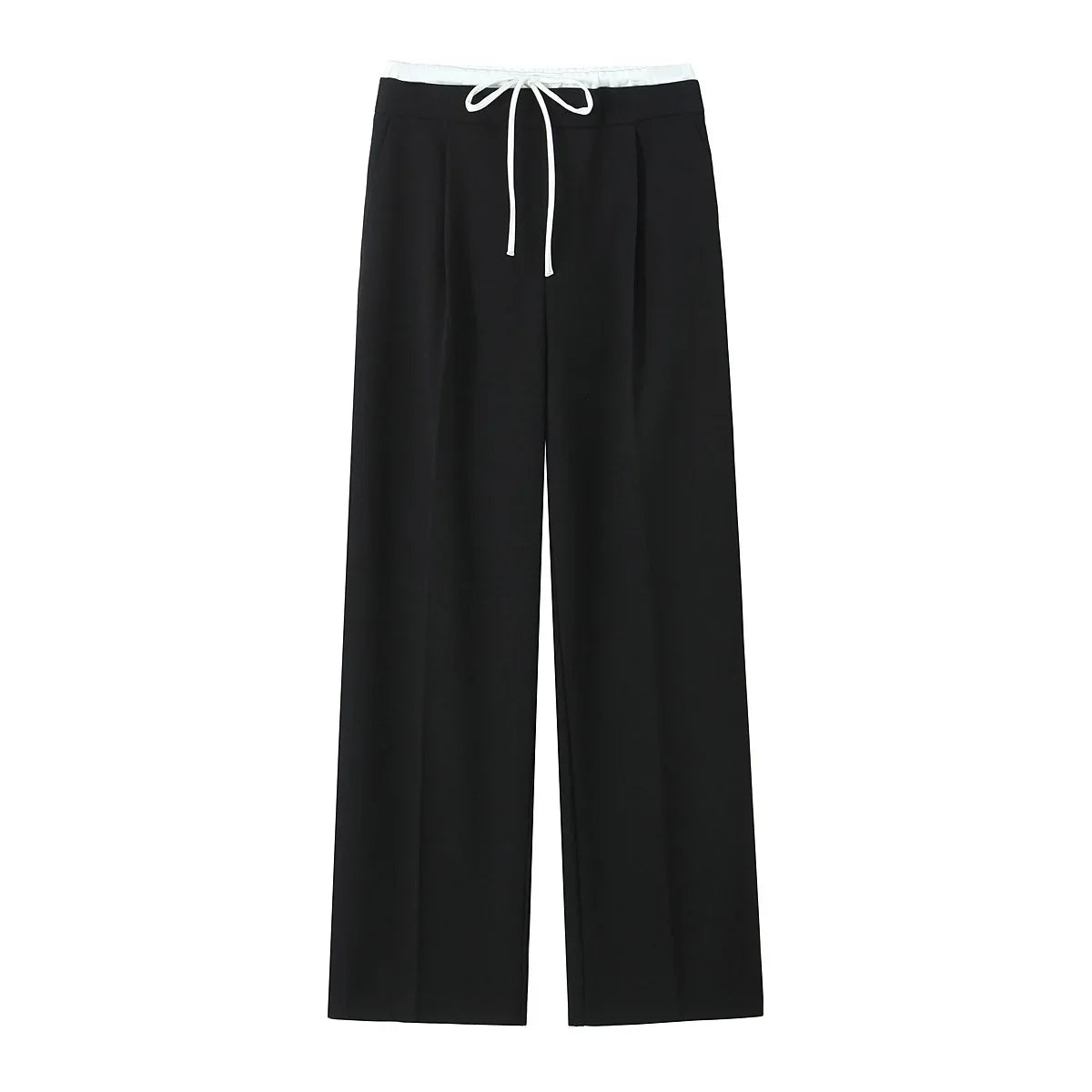 Solid Lace Up Side Zipper Straight Pants Vintage High Elastic Waist chic Trousers