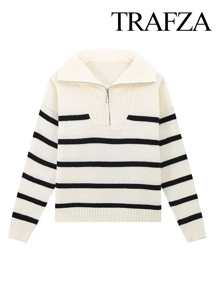 Premium Zipper Striped Sweater